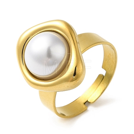 Ion Plating(IP) 304 Stainless Steel Twist Rhombus Adjustable Rings with ABS Imitation Pearl Beaded STAS-D089-24G-1