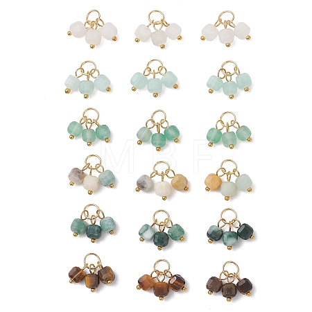 18Pcs 6 Colors Natural Flower Amazonite & White Jade & Green Aventurine & Tiger Eye Pendants PALLOY-JF05160-1