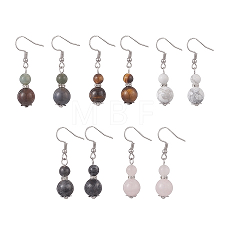 Natural Mixed Gemstone Gourd Dangle Earrings EJEW-JE05259-1