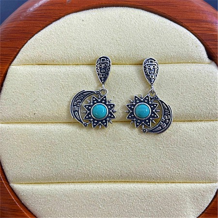 Synthetic Turquoise Dangle Stud Earrings EJEW-C178-01C-1