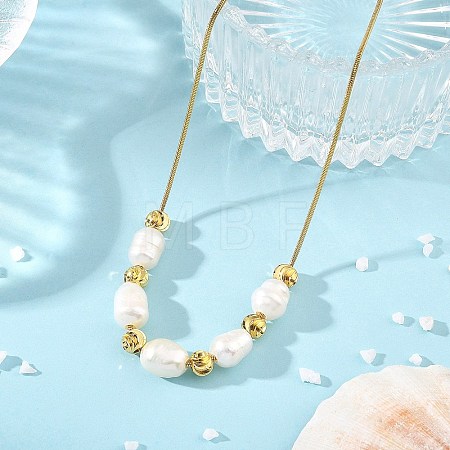 Natural Cultured Freshwater Pearl Rice Beaded Necklaces with Brass Round Snake Chains NJEW-JN06399-1