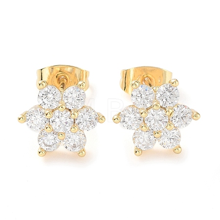 Brass Micro Pave Cubic Zirconia Stud Earrings EJEW-P247-05G-01-1