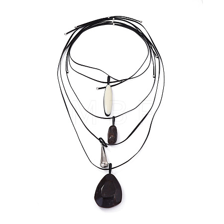 Resin Geometric Teardrop Pendant Adjustable PU Leather Cord Multi Layered Necklaces for Women WG071BF-01-1