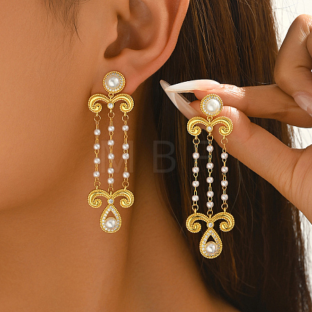 Layered Tassel Brass Pave Cubic Zirconia Stud Earrings for Women MV3565-1