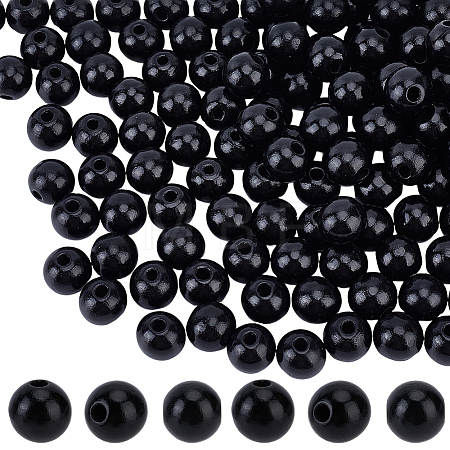 150Pcs Spray Painted Round Natural Schima Wood Beads WOOD-PA0001-69B-1