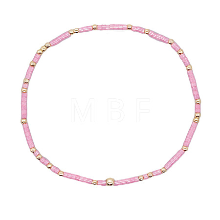Minimalist Glass Seed Beads & Brass Beads Stretch Bracelets for Women BC0195-6-1