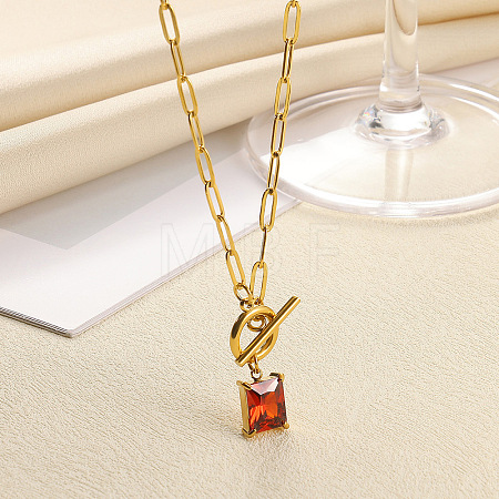 304 Stainless Steel Pave Cubic Zirconia Square Birth Stone Pendant OT Necklaces FS-WGEE56A-05-1
