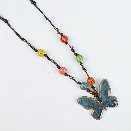 Adjustable Ethnic Porcelain Butterfly Pendant Necklaces for Women WG3DEB4-02-1