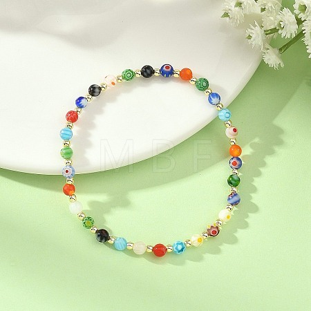 Handmade Millefiori Glass Round Beads Stretch Bracelets for Women BJEW-JB14236-1