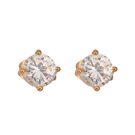 Real 18K Gold Plated Adorable Design Brass Cubic Zirconia Stud Earrings EJEW-EE0001-171B-1