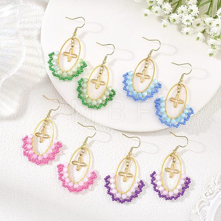 Oval Brass & 304 Stainless Steel Dangle Earrings EJEW-MZ00799-1