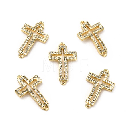Brass Micro Pave Clear Cubic Zirconia Connector Charms KK-E068-VB326-1