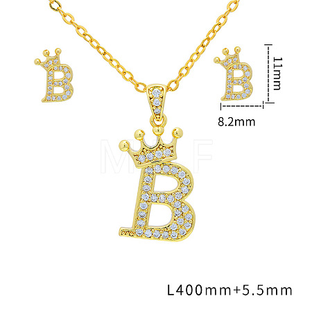 Brass Micro Pave Clear Cubic Zirconia Pendant Necklaces & Stud Earrings Sets FS-WG8C370-02-1