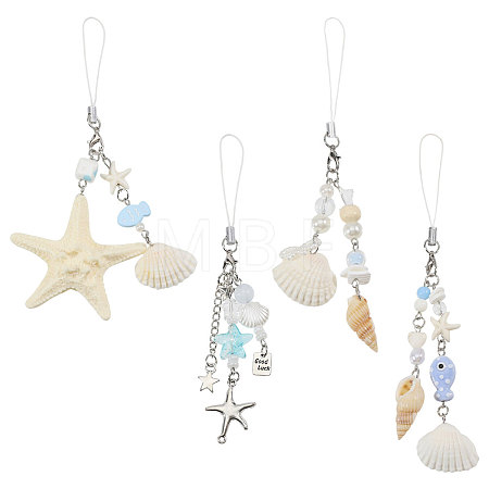 4Pcs 4 Colors Ocean Theme Iron & Resin Decoration Phone Charms Straps MOBA-CO0001-02-1