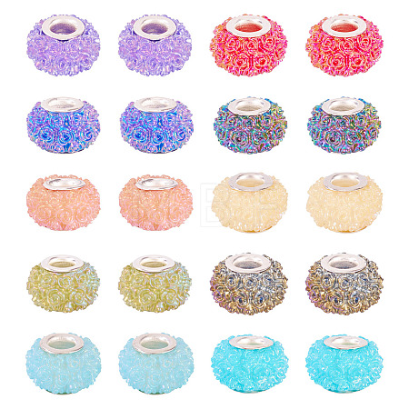 20Pcs AB Color Resin Rose Flower European Beads RESI-TA0004-38-1
