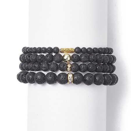 4Pcs 4 Style Column & Round & Flat Round Alloy & Natural Lava Rock & Synthetic Hematite Beaded Stretch Bracelets Set for Women BJEW-JB09366-1