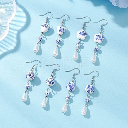 4 Pairs Handmade Porcelain Dangle Earrings EJEW-JE06855-1