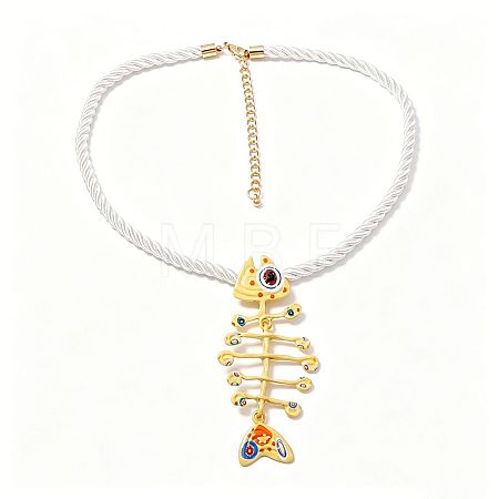 Summer Beach Alloy Enamel Fishbone Pendant Twisted Polyester Cord Pendant Necklaces for Women WG1415D-01-1