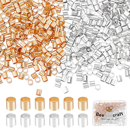 1000Pcs 2 Colors Brass Crimp Beads KK-BBC0029-45-1