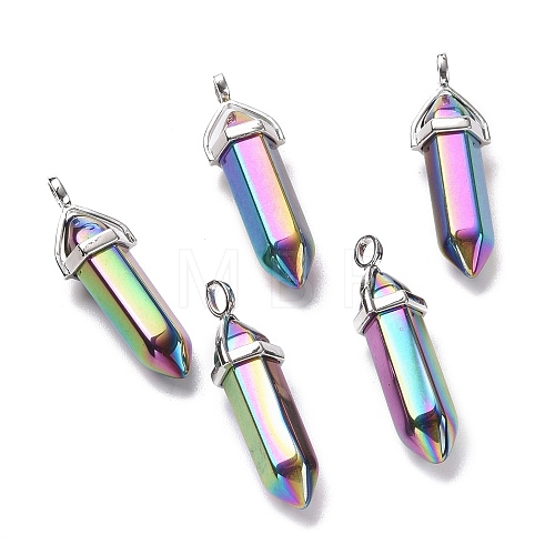 Rainbow Color Faceted Bullet Glass Pointed Pendants KK-E282-02P-01-1