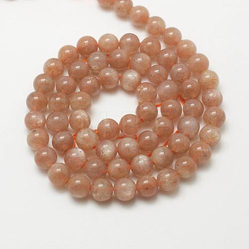 Natural Gemstone Sunstone Round Bead Strands G-O017-6mm-16-1