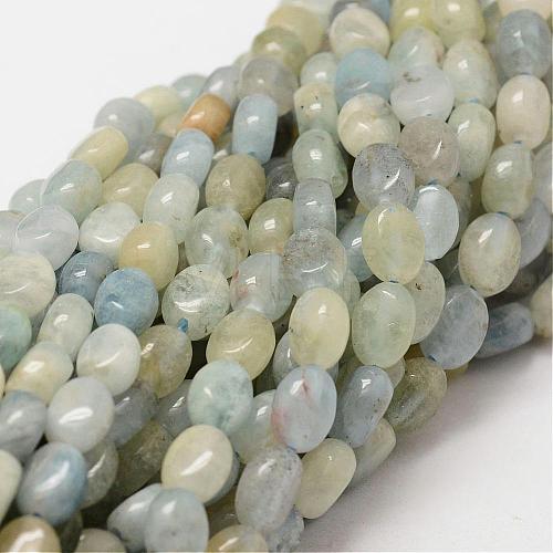 Oval Natural Aquamarine Bead Strands G-O139-02A-1