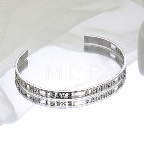 Non-Tarnish Stylish Stainless Steel Hollow Letter Open Cuff Bangles for Women's Daily Wear MU1994-2-1