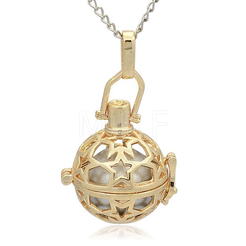 Golden Tone Brass Hollow Round Cage Pendants KK-J226-08G-1