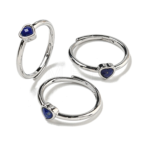 Heart Natural Lapis Lazuli Adjustable Rings RJEW-Q818-02P-03-1