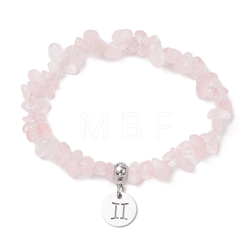 Natural Rose Quartz Chip Beaded Stretch Bracelets BJEW-JB11133-05-1