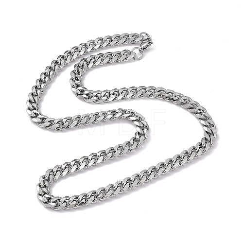 201 Stainless Steel Cuban Link Chain Necklace with 304 Stainless Steel Clasps for Men Women NJEW-M194-01C-P-1