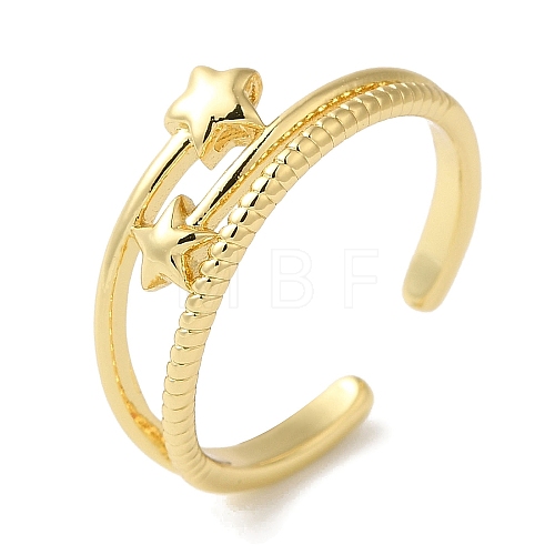 Star Rack Plating Brass Open Cuff Finger Rings for Women RJEW-L123-014G-1