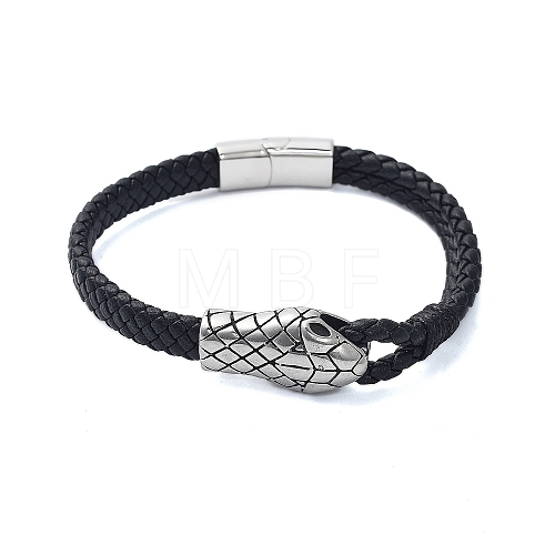 Men's Braided Black PU Leather Cord Bracelets BJEW-K243-54AS-1