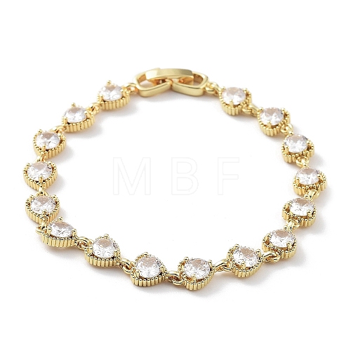 Valentine's Day Rack Plating Brass Cubic Zirconia Heart Link Chain Bracelets for Women BJEW-D032-03G-02-1