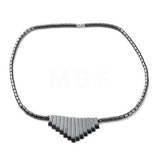 17.5 inch Non-Magnetic Synthetic Hematite Necklace with Ship Beads Pendant IMN006-1