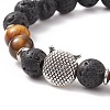 Natural Lava Rock & Tiger Eye Stretch Bracelet with Alloy Beaded BJEW-TA00147-03-5