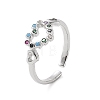 Colorful Cubic Zirconia Double Heart Open Cuff Ring RJEW-C061-02P-1