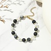 Natural Lava Rock & Larvikite & Quartz Crystal Beaded Bracelets for Women BJEW-JB13900-1