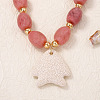 Bohemian Natural Lava Rock Fish Shaped Pendant Resin Barrel Beaded Necklaces with Alloy End Chains for Women WGF8885-01-5