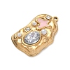 304 Stainless Steel Micro Pave Clear Cubic Zirconia with Pink Enamel & Plastic Pearl Pendants SA-CBA50C9-02G-2