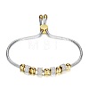 Duo Tone Adjustable 304 Stainless Steel Crystal Rhinestone Beads Slider Bracelets WGA9DD2-02-1