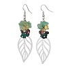 Leaf 201 Stainless Steel Natural Citrine & Natural Green Aventurine & Natural Malachite & Natural Garnet Chip Dangle Earrings EJEW-JE06138-02-1