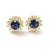 Flower Brass Micro Pave Clear Cubic Zirconia Stud Earrings EJEW-G387-04G-2