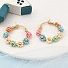 304 Stainless Steel & Bohemian Beaded Flower Hoop Earrings for Women EJEW-R001-02G-01-4