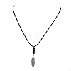 Alloy Feather Pendant Black Waxed Polyester Cord Long Necklaces NJEW-JN05638-2