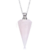 Natural Rose Quartz Faceted Cone Pendant Perfume Bottle Necklaces with 304 Stainless Steel Cable Chain NJEW-WH0002-266B-1
