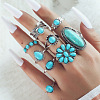 9Pcs Alloy with Synthetic Turquoise Finger Rings FS-WG21963-01-1
