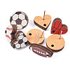 16Pcs 8 Style Baseball & Oval with Rugby & Heart Wood Stud Earring Findings WOOD-TA0001-95-3