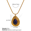 304 Stainless Steel with Natural Lapis Lazuli Teardrop Pendant Round Snake Chain Necklaces for Women FS-WGB55D1-04-1