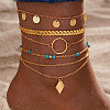 6Pcs Alloy Link & Charm Anklets WG853BB-04-1